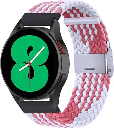 By Qubix - smartwatch bandje - Compatible Samsung bandje - Braided nylon bandje 22mm - Wit / roze - Geschikt voor Samsung Galaxy Watch 3 (45mm) - Galaxy Watch 46mm - Gear S3 Classic & Frontier