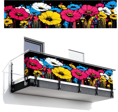 Balkonscherm 500x120 cm - Balkonposter Graffiti - Bloemen - Kleur - Balkon scherm decoratie - Balkonschermen - Balkondoek zonnescherm