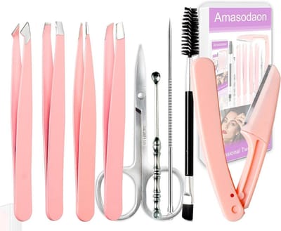 Pincetset 9+1 stuks professioneel roestvrijstaal - Nauwkeurige beautytools voor wenkbrauwen, gezichtshaar, splinters en ingegroeide haren