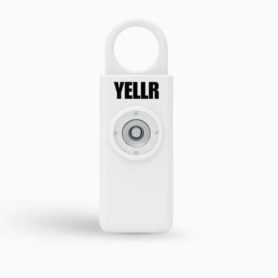 YELLR Persoonlijk Alarm 130dB – SOS Noodalarm met Noodcentrale, Live Locatie & Bluetooth – Voor Ouderen, Vrouwen & Kinderen – Zelfverdediging Sleutelhanger - Wit