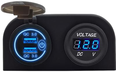 ProRide 12V USB Autolader 2 Poorten Opbouw met Schakelaar - QC3.0 - PUSB1QC-B - Tweevoudig opbouw met Voltmeter - Blauw