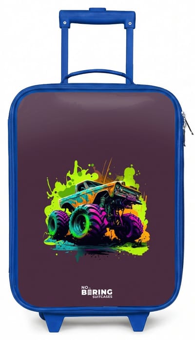 NoBoringSuitcases.com® - Kinderkoffer blauw - Kindertrolley jongen - Neon Wheels - Koffer kind lichtgewicht - Reiskoffer trolley voor kinderen - Koffertje met lichtgevende wieltjes - Rolkoffer