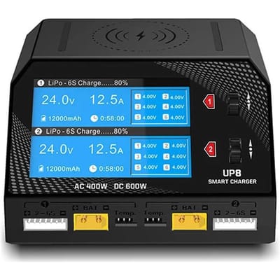 UP8 Batterijbalanslader AC 400W DC 600W 2x16A Tweekanaals batterijbalanslader Ontlader EU plug zwart