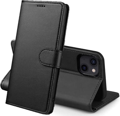 Hoesje Portemonnee voor iPhone 13 Mini Zwarte portemonnee met magnetische klep en kaartopslag