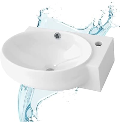 Ovale keramische handwasbak met kraangat voor wandmontage - 43 x 28 x 12 cm