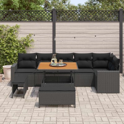vidaXL - Tuinbank - Set - 11 - st - 9-Aantal - zitplaatsen - Zwart - poly - rattan