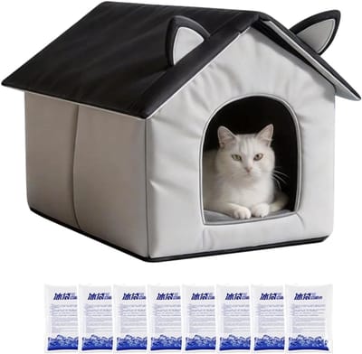 Kattenhuis Koel - Huisdier Koelbed - Zomerse Rust - Met 8 IJspakken - 42x42x42 cm - Grijs