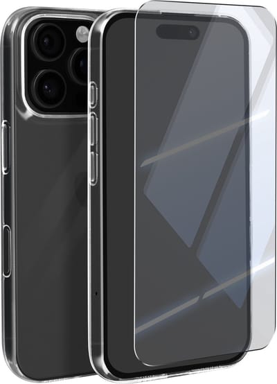 Mayaxess, Beschermingspakket Geschikt voor Apple iPhone 16 Pro Max Zacht Shell en gehard glas, Transparant