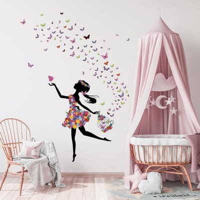 Butterfly Wanddecoraties met Bloemen voor Meisjes, Muurstickers voor Kinderkamers en Slaapkamers