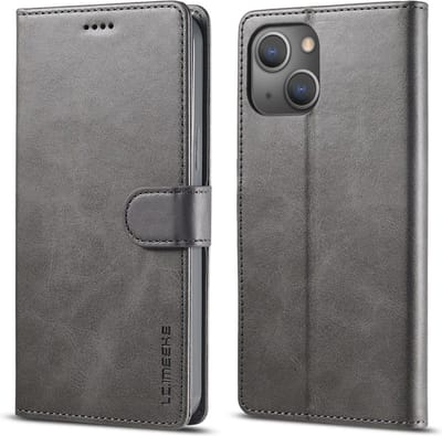 LC.IMEEKE Hoesje - Geschikt voor iPhone 13 Hoesje - LC.IMEEKE Luxe Book Case - Grijs