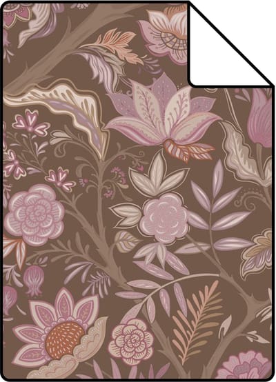 Proefstaal ESTAhome behang vintage bloemen mauve paars en vergrijsd groen - 26.5 x 21 cm - 131337-S