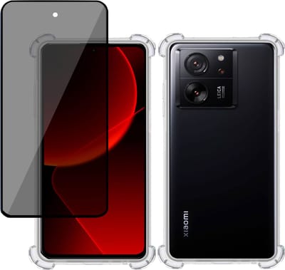 Hoesje + Privé Screenprotector geschikt voor Xiaomi 13T Pro – Privacy Tempered Glass - Case Transparant