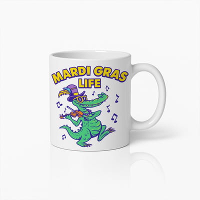 Mardi Gras Life Mok – 330 ml Grappige Alligator Koffiebeker – Kleurrijk Carnaval Ontwerp – Perfect Cadeau voor Feestliefhebbers en Festivalfans