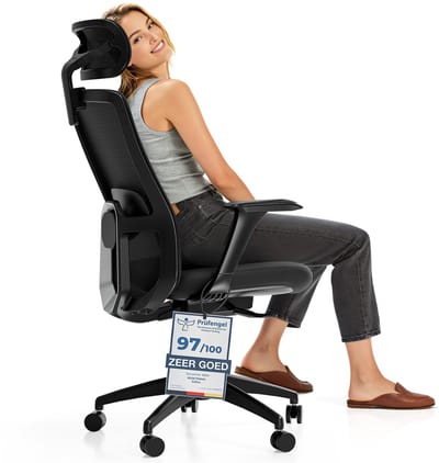 Desktronic SitOne Ergonomische Bureaustoel - Bureaustoelen voor volwassenen - Bureau stoel voor kantoor, gaming - 4D lendensteun systeem - Armleuningen 4D - Rugleuning 98° tot 135° - heeft BIFMA en .IGR ergonomiecertificering - Zwart