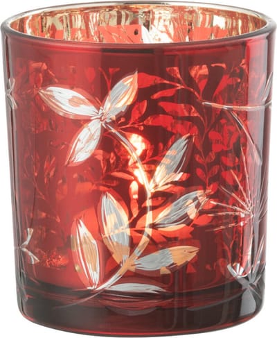 J-Line windlicht Blaadjes - glas - rood/goud - small