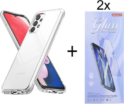 Soft Back Cover Hoesje Geschikt voor: Samsung Galaxy A13 4G Silicone Transparant + 2X Tempered Glass Screenprotector - ZT Accessoires