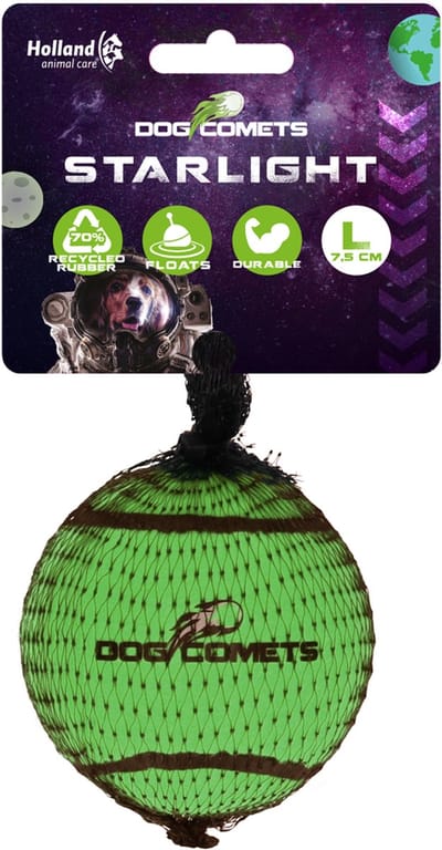 Dog Comets Starlight Tennisbal - Ø 7,5 cm - Hondenbal - Drijvend Hondenspeelgoed - Stuiterend Hondenspeeltje - Groen - 1 stuk