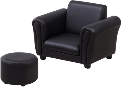 Kinderfauteuil met Voetenbank – Mini Kinderbank van Hout – Zwart