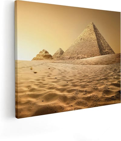 Artaza Canvas Schilderij Zonsondergang Woestijn - 50x40 cm - Wanddecoratie Afrika - Muurdecoratie Piramides - Kamer Accessoires