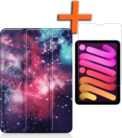 Hoesje - Geschikt voor Apple iPad Mini 6 (2021) - 8.3 inch - 6e Generatie - Met Screenprotector - Trifold Bookcase - Hard Cover - Hardcover Book Case - Tablet Hoes - Galaxy
