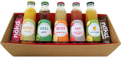 Looza sapjes pakket ‘Super veel beter sap’ - 5 flesjes x 20 cl + 2 Nakd bars