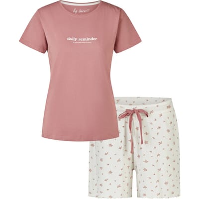 By Louise Dames Korte Pyjama Set Shortama Oudroze/Wit Gebloemd - Maat S