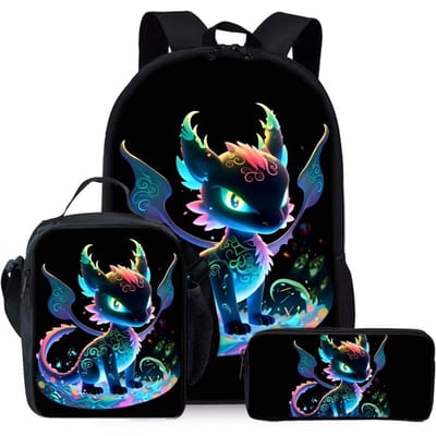 Draak op Zee Print Drie Delige Rugzakken Set voor Jongens en Meisjes Beste Cadeaus 2D Platte Cartoon Schooltas voor Kinderen