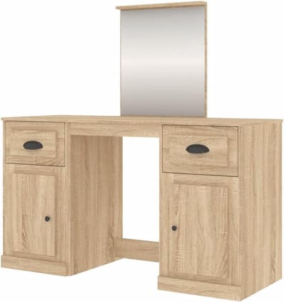 Kaptafel met spiegel - Make-uptafel dressoir - Schoonheidsroutine - Veel opbergruimte - 130x50x1325 cm - Sonoma eiken