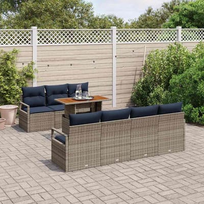 vidaXL - Tuinbank - Set - 8 - st - 7-Aantal - zitplaatsen - Grijs - en - Blauw
