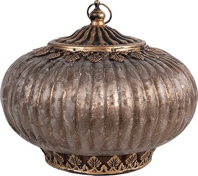 Clayre & Eef LED Lantaarn Ø 17x14 cm Bruin Koperkleurig Glas
