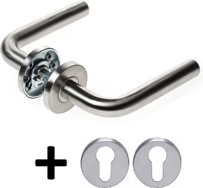 D4E DEURKRUK OP ROZET (EXCL. PC) RVS304 L-GEBOG. DESIGN