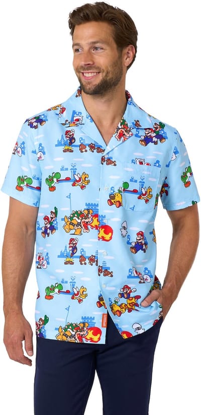 OppoSuits Mannen Hawaiian Super Mario Adventures - Heren Blouse - Mario Overhemd - Hawaii Hemd - Shirt - Blauw - Maat XXL