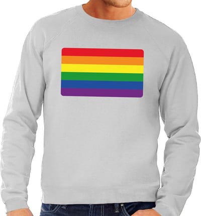 Gay pride regenboog vlag sweater grijs - homo/regenboog sweater voor heren - gay pride S