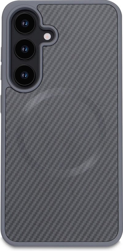 Casemania Hoesje Geschikt voor Samsung Galaxy S23 - Grijs - Carbon Back Cover - Geschikt voor MagSafe