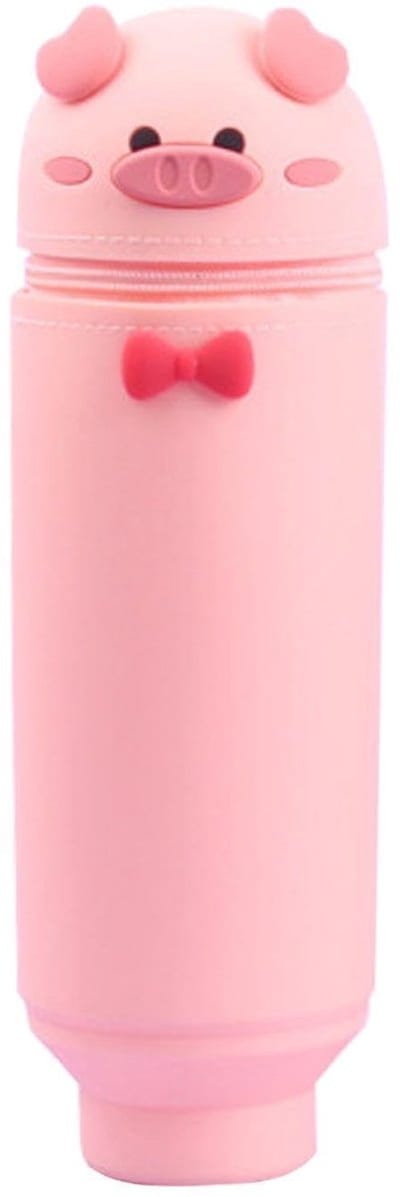 Dailygoods- Pennenhouder Varken - Siliconen - Creatief Ontwerp - Schrijfwaren voor Kinderen - Roze - 18 x 6,5 cm - Pennenbakje