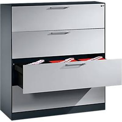 Hangmappenkast Asisto C 3000, 4 schuifladen, 3 rijen, B 1200 mm, antraciet/aluminium