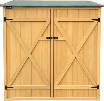 Tuin Opbergkast - Tuinkast Hout - Gereedschap Opbergen - Schuin Dak - 149 x 78 x 164 cm - Bruin