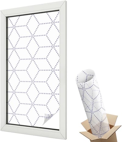 Wallfluent Glas in Lood Raamfolie - Paarse rhomben Raamfolie Glas in Lood - 50x100 cm - Wit Zelfklevende Raamfolie Glas in Lood - Melkglas Folie met Glas in Lood Effect - Voor de woonkamer, voor het kantoor, voor de hal - Glas in Lood Folie voor Raam
