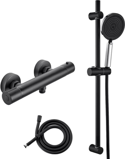 Lonheo max Thermostatische Douchekraan - Doucheset Zwart - inclusief 4 functies Handdouche - Hartafstand 150 mm - Zwart