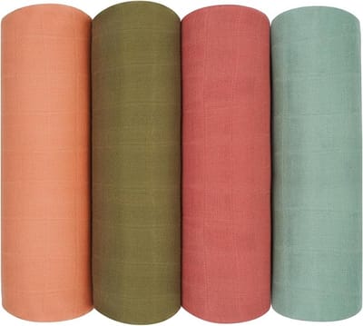 Inbakerdoek voor pasgeborenen, grote mousseline doek 120 x 120 cm, bamboe-katoen, mousseline deken, inbakerdeken voor jongens en meisjes, set van 4 (donkergroen)