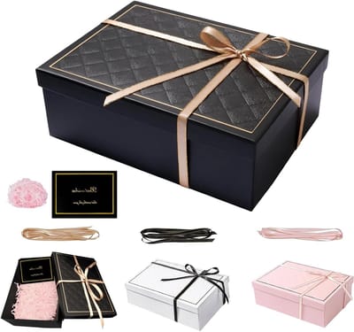Cadeaubox met Deksel, 25 x 18 x 8.5 cm, Vouwbare Cadeaubox met Strikken, Ideaal voor Trouwen, Kerst en Jubilea
