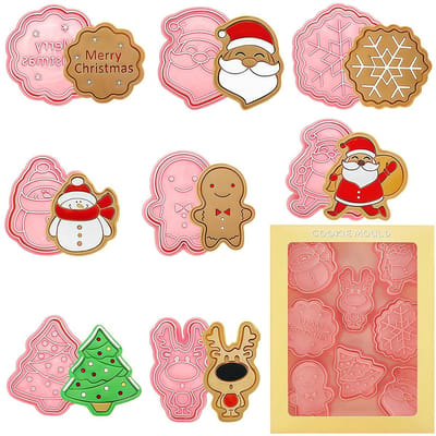 Dailygoods - Uitsteekvormen Kerstmis 8 stuks, koekjessnijders Kerstmis 3D uitsteekvormen Kerstmis met koekjesstempel koekjessnijders voor zelfgemaakte koekjes, chocolade, bonbons, fondants, taartdecoratie