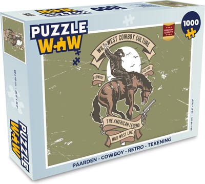 Puzzel Paarden - Cowboy - Retro - Tekening - Legpuzzel - Puzzel 1000 stukjes volwassenen