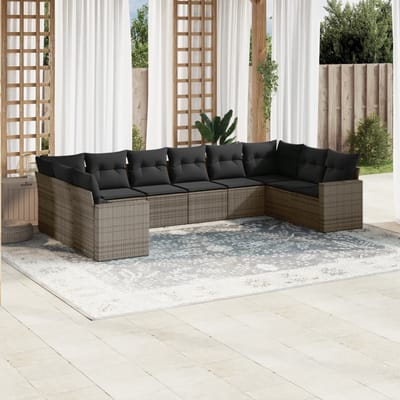 vidaXL - 10-delige - Loungeset - met - kussens - poly - rattan - grijs