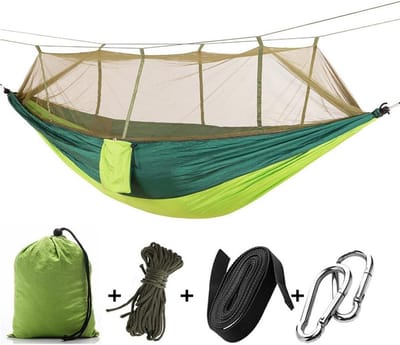 Outdoor Camping Hammocks with Mosquito Net - Portable Hammock Parachute Tent for Two People 260 * 140cm-102 * 55in Load Weight 200kg - Green Color