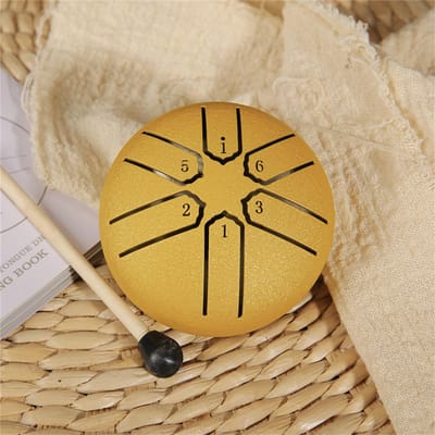 Mini tambour de karaté de 3 pouces, instrument de percussion, 6 notes, langue en acier, utilisé pour la méditation, le yoga, débutant jaune