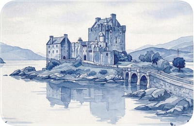 Badmat 60x40 cm - Antislip - Schots - Kasteel - Blauw - Aquarel - Badmatten voor badkamer - Badkamermat - Douchemat - Badkamer mat