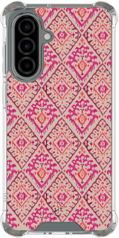 Shockproof hoesje - Geschikt voor Samsung Galaxy A56 - Ibiza art deco - Extra sterke case - TPU/polycarbonaat - Print / Illustratie - Roze, Transparant