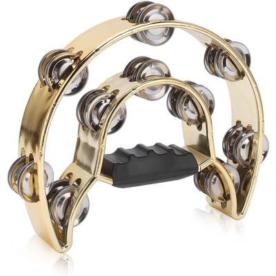 Tambourin à main à double rangée Tambourin en métal avec clochettes plaquées Instrument de musique à percussion Jaune jaune