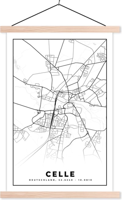 Posterhanger incl. Poster 40x60 cm - Schoolplaat - Plattegrond - Stadskaart - Celle - Kaart - Textielposter - Blanke latten - Stadskaart